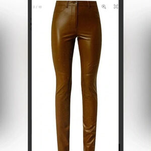Marc Cain Skinny Fit Faux Leather Pants Designer Cognac Tan SZ N 3 US 8 NWT $400